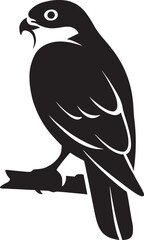 Falcon perched on branch silhouette, Bird of prey black white tree design