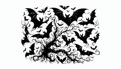 Black silhouettes of various bats on a white background.