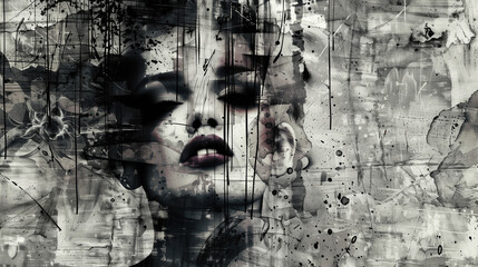 Modern art of a girl paint. Colorful art portrait of a woman painting.