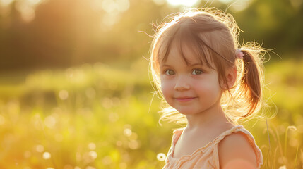 Fototapeta premium Little girl. Close up portrait of a pretty little girl. Child girl looking at camera with smile