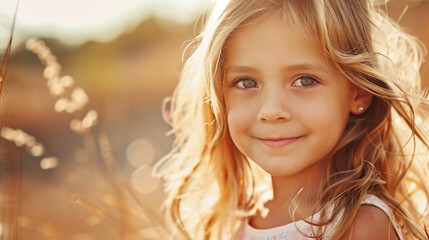 Fototapeta premium Little girl. Close up portrait of a pretty little girl. Child girl looking at camera with smile