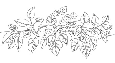 Elegant Line Art Tropical Leaves Botanical Illustration Single Line Drawing Nature Design