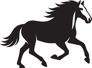 Running horse silhouette black minimal style, Galloping horse bold movement art