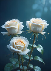 Roses wet with rain water