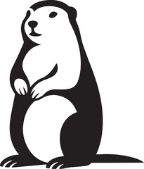 Groundhog black and white animal sketch, Wildlife rodent in silhouette art