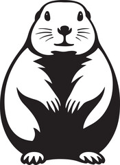 Groundhog illustration cute black and white, Small rodent minimal drawing style
