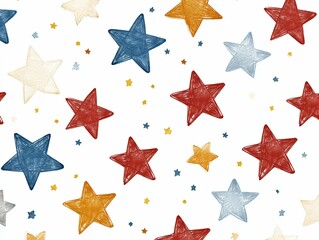 Colorful Star Pattern with Sketchy Style on White Background