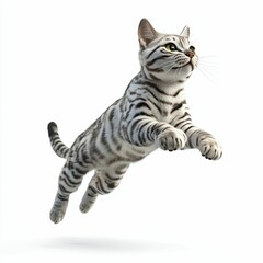 Obraz premium Playful Domestic Cat Leaping in Air with Striking Fur Pattern