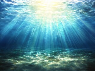Fototapeta premium Sunlight Filtering Through Clear Blue Water in Underwater Scene