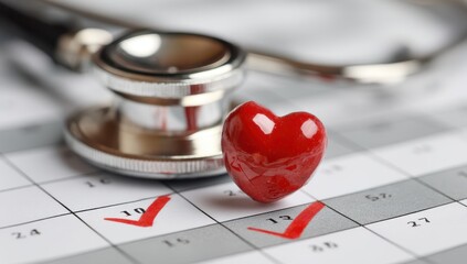 Heart-shaped object on a calendar with a stethoscope