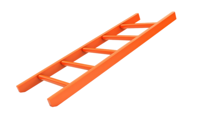 A vibrant orange, digitally rendered ladder angled upward, showcasing a simple, clean design with evenly spaced rungs