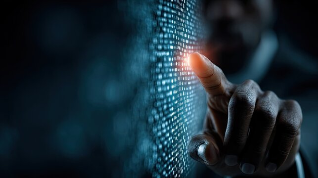 Businessman engaging with information security platform for network safety, compliance protocols, data protection, and threat response