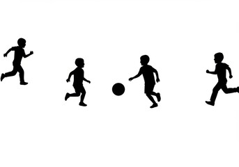 Silhouettes of four boys playing with a ball