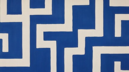 Maze-like Blue and White Abstract Pattern Creating Unique Shapes