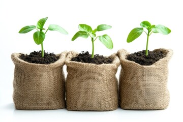 Three young plants in burlap sacks (1)