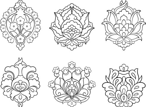 Set of Turkish Hatai floral elements. Linear isolated vector decorations. Use for festivals, pattern design, flyer, banner,logo,wall art