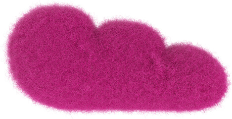 Cartoon pink cloud from fur or felt material. 3d illustration of cute soft child toy. Realistic creative render element.