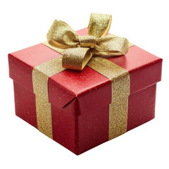 vibrant red gift box adorned with shiny gold ribbon and bow, perfect for celebrations and special occasions. This festive packaging adds joy and excitement to any event