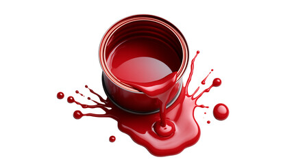 A can of red paint with dripping red color, isolated on transparent background
