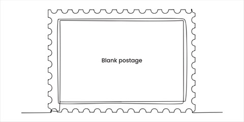 Blank postage stamp clean postage stamp continuous single line art drawing sketch on white background