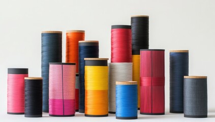 Cylindrical containers of vibrant colored threads