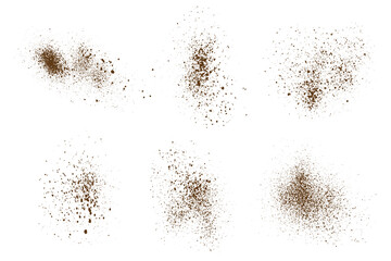 Brown dust chocolate powder particle overlay background set
