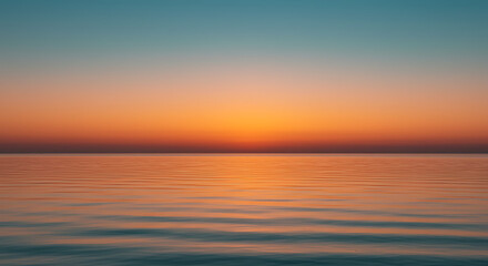 Obraz premium Serene Sunset Over Calm Ocean Waters Peaceful Orange and Teal Sky