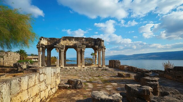 Israel Galilee. Synagogue in Capernaum - the Town of Jesus Christ by the Sea