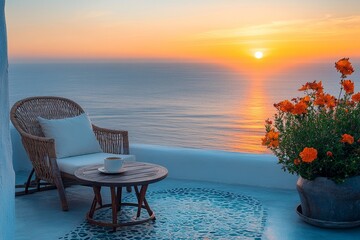Sunrise ocean view patio coffee relaxation