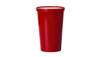 A tall, cylindrical, glossy red container with a smooth, slightly rounded top and a simple, sealed design