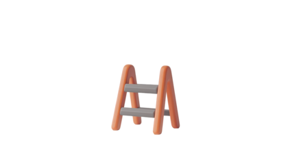 A stylized, cartoonish rendering of a small, two-rung ladder with rounded, orange-toned supports and grey rungs, set against a black background