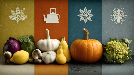 Autumn Harvest Seasonal Vegetables and Herbs Still Life Photography