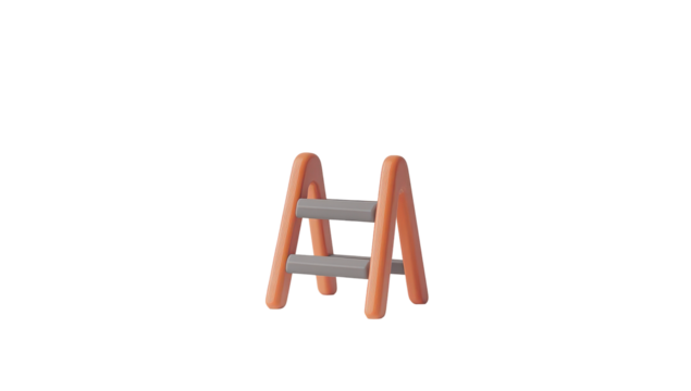 A stylized, cartoonish rendering of a small, two-rung ladder with rounded, orange-toned supports and grey rungs, set against a black background - Powered by Adobe
