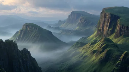 Sierkussen Hotel Aerial view of green mountains landscape with fog nature photography scenic travel destination wallpaper hd 4k  © Mitchell