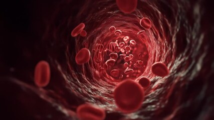 red blood cells inside capillary (Red blood cells squeeze through capillaries) - Powered by Adobe