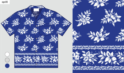 Hawaiian shirt vector pattern with hibiscus and leaf stripes, hand drawn floral design for fabric printing and beach fashion, seamless summer textile pattern, not made by AI