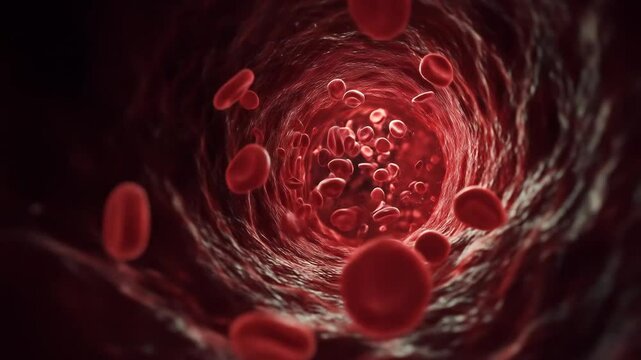 red blood cells inside capillary (Red blood cells squeeze through capillaries)