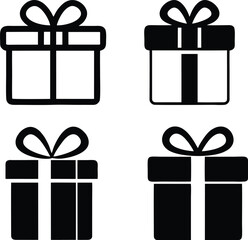black and white gift box icons with bows for celebrations