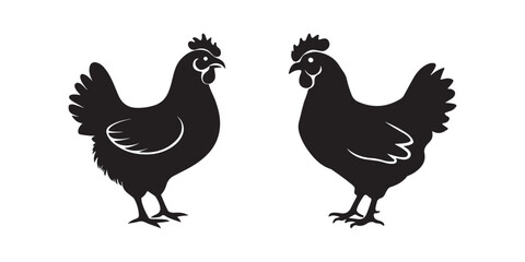 Classic Black Chicken Silhouettes Vector - Farm Hen and Rooster Icons for Branding