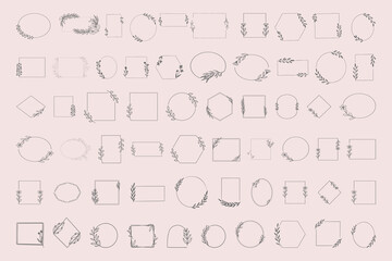 Elegant Geometric Floral Frame Clipart Bundle with Circle Square Rectangle Diamond Oval and Hexagon Shapes Perfect for Invitations Logos Wedding Cards and Branding Designs
