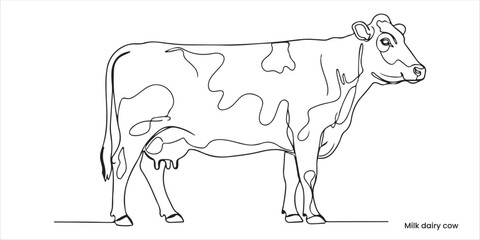 Milk dairy cow continuous single line art drawing sketch on white background