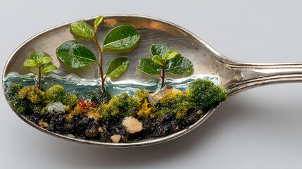 Miniature Landscape Growing on a Spoon A Visual Metaphor