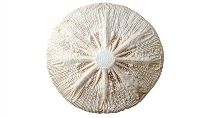 Round, light beige fossil, radiating pattern.  Circular, detailed, and textured