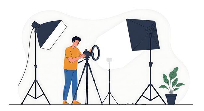 Photography Setup with Photographer Adjusting Camera