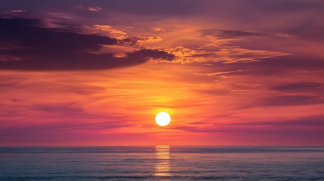 Beautiful ocean sunset landscape with vibrant orange pink and purple sky nature photography seascape view