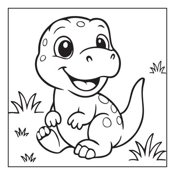 Cute Dinosaur Coloring Page Free Printable Black and White Line Art for Children