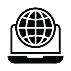 Global network laptop silhouette icon isolated on white background