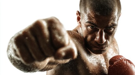 Focused boxer in mid-punch
