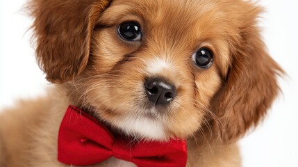 Adorable puppy with red bowtie