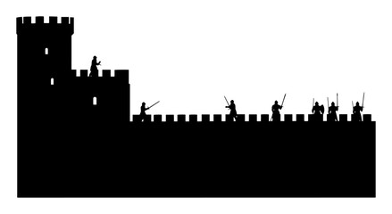 Obraz premium castle siege battle scene in medieval silhouette style